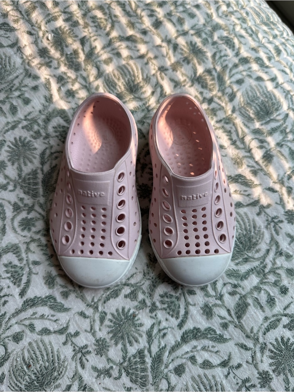 Native Jefferson Slip-On Sneakers in Pale Pink and White